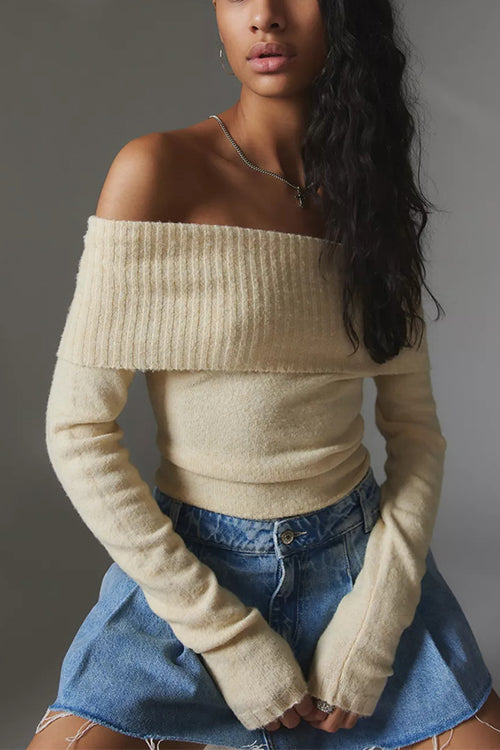 Karleedress Off Shoulder Long Sleeves Slim Fit Sweater