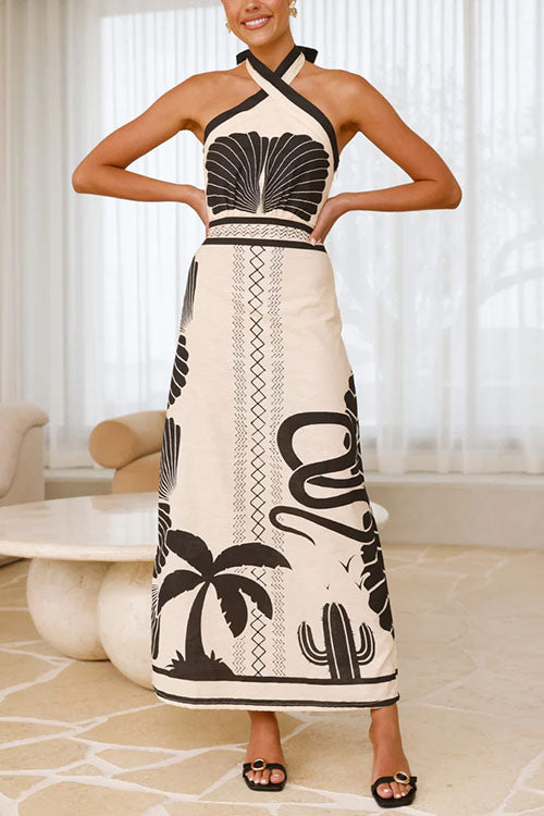 Karleedress Palm Canyon Print Criss Cross Halter Maxi Dress