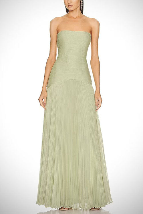 Karleedress Strapless Tube Patchwork Pleated Maxi Dress