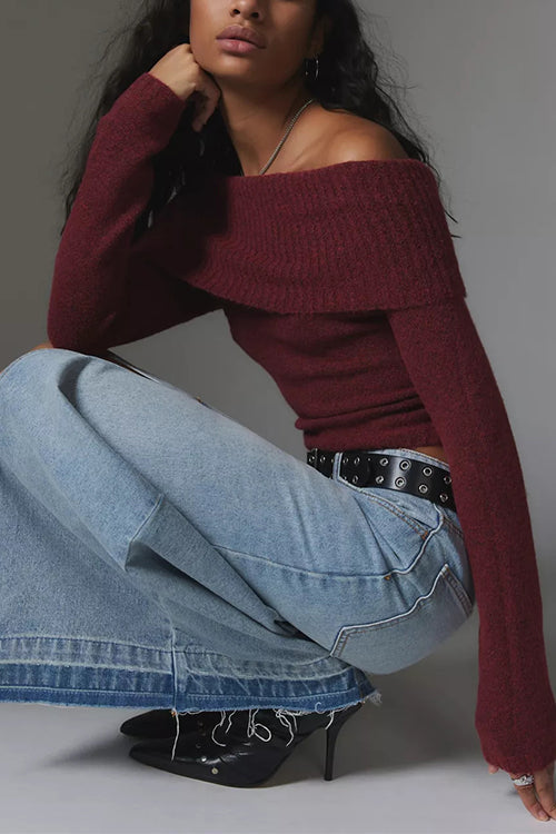 Karleedress Off Shoulder Long Sleeves Slim Fit Sweater