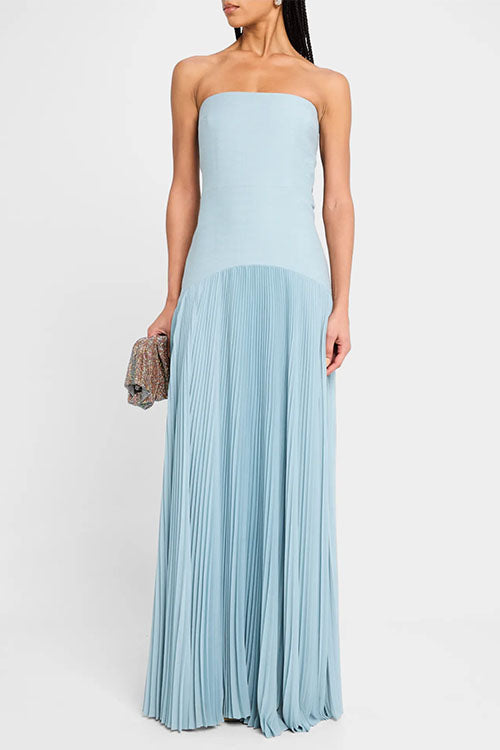 Karleedress Strapless Tube Patchwork Pleated Maxi Dress