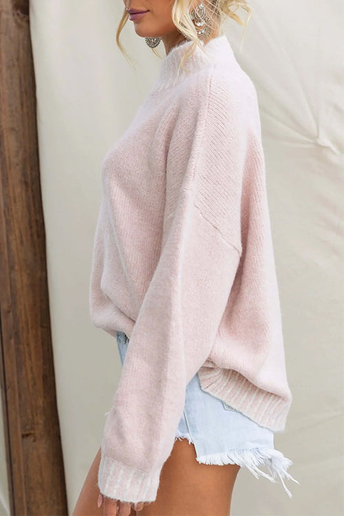 Mockneck Drop Shoulder Comfy Pullover Sweater