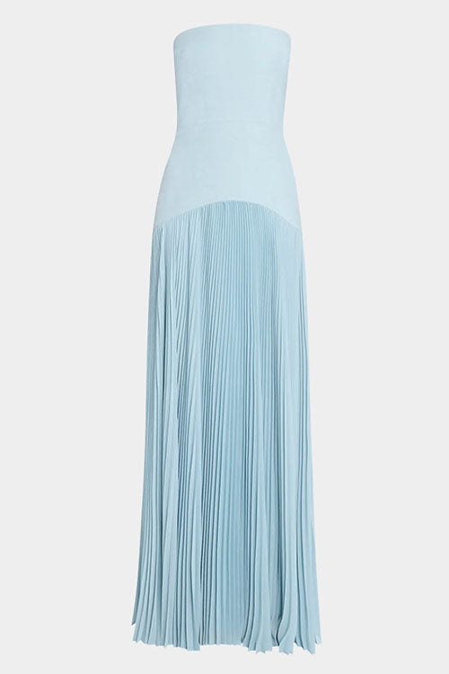 Karleedress Strapless Tube Patchwork Pleated Maxi Dress
