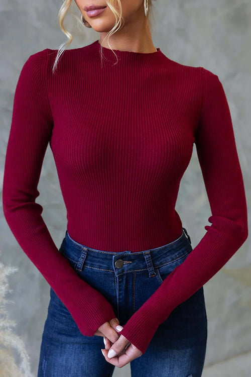 Karleedress Long Sleeves Solid Ribbed Knit Top