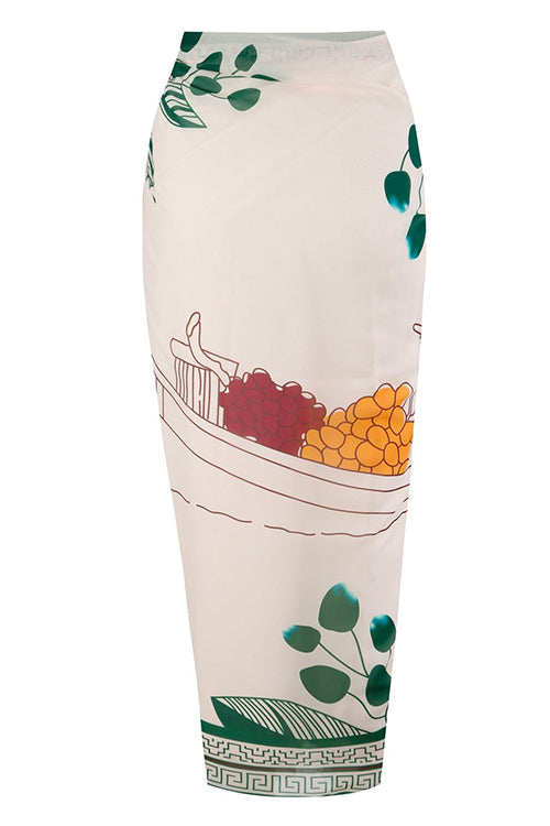 Karleedress Bow Front One-piece Swimsuit and Printed Wrap Cover Up Skirt Set