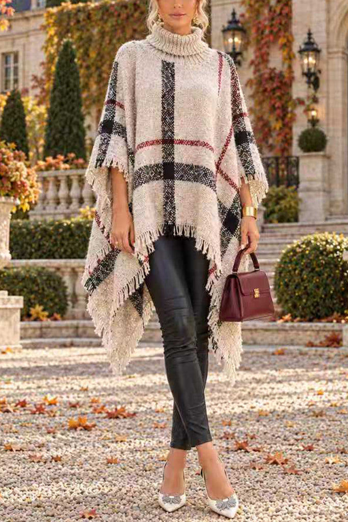 Karleedress Chicest Tassel Lattice Cloak Poncho Sweater (A)