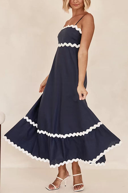 Karleedress Spaghetti Strap Ric Rac Trim Swing Maxi Dress