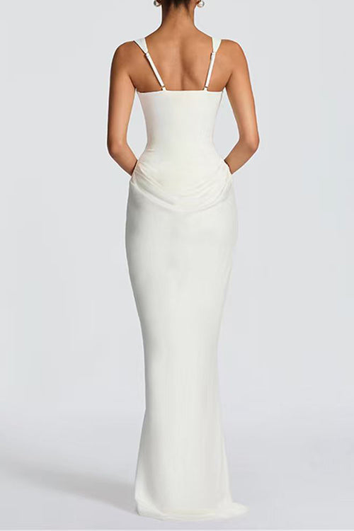 Karleedress Sleeveless Ruched Solid Bodycon Maxi Dress