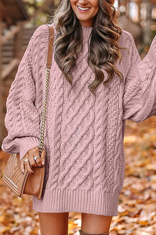 Karleedress Long Sleeves Cable Knit Mini Sweater Dress