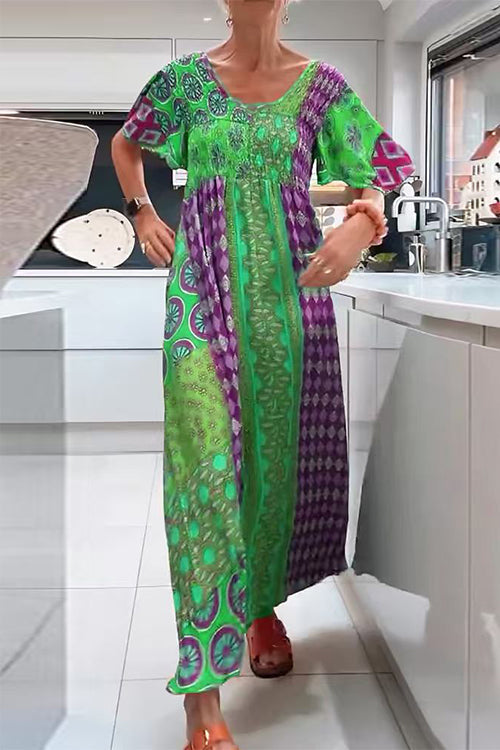 Karleedress Round Neck Short Sleeves Printed Maxi Dress