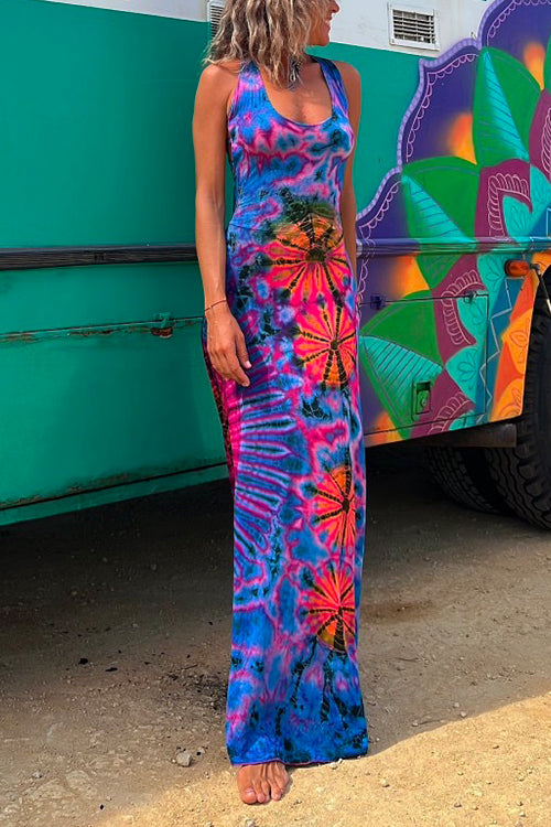 Karleedress Strappy Backless Tie Dye Maxi Dress