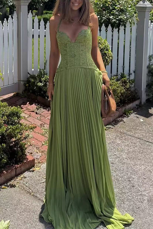 Karleedress Halter Neck Back Lace-up Pleated Maxi Dress