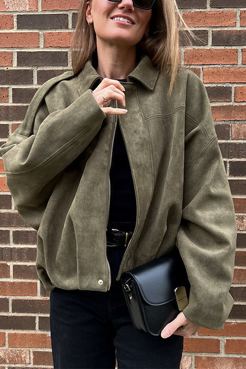 Karleedress Lapel Zip Up Trendy Bomber Jacket