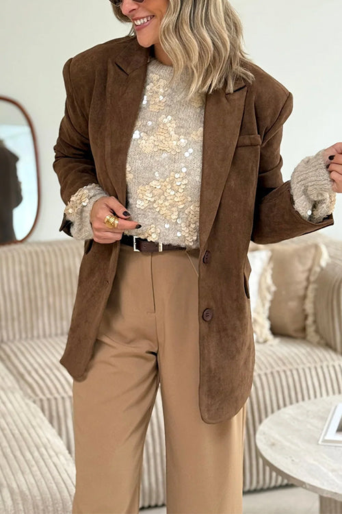 Crewneck Drop Shoulder Sequin Embellished Pullover Sweater