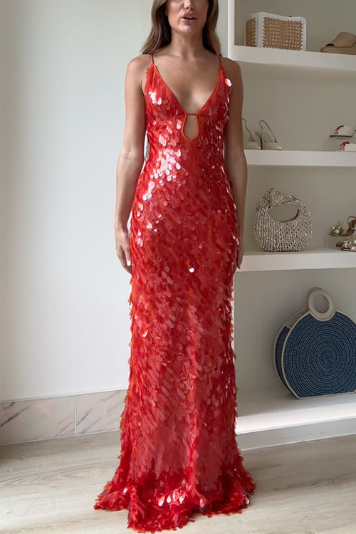 Karleedress V Neck Cut Out Sequin Bodycon Maxi Cami Party Dress