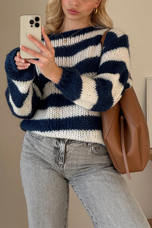 Karleedress Drop Shoulder Striped Casual Pullover Sweater