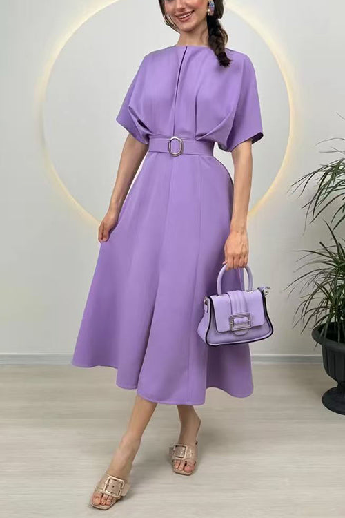 Karleedress Crewneck Short Sleeves Belted Slit Midi Dress
