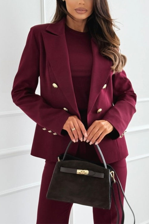 Notch Collar Double Breasted Tailored Blazer