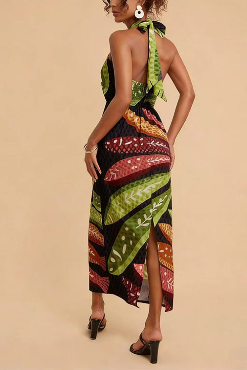 Karleedress Halter Neck Backless Fish Print Maxi Dress