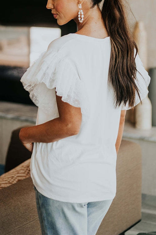 Karleedress Round Neck Polka Dot Ruffle Short Sleeves Top