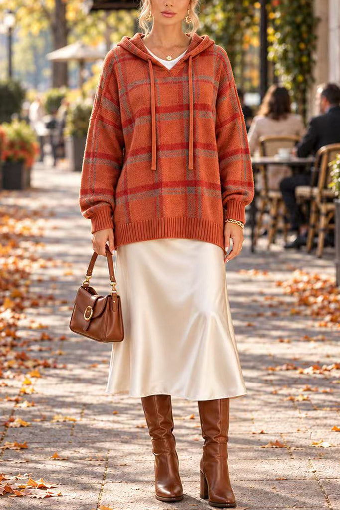 Karleedress Plaid Hooded Relaxed Fit Pullover Sweater(in 6 Colors)