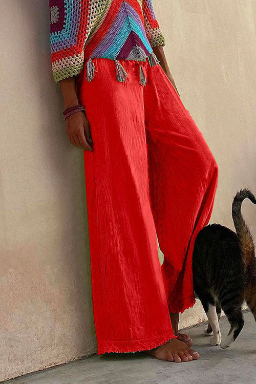 Karleedress Solid Raw Hem Wide Leg Casual Pants