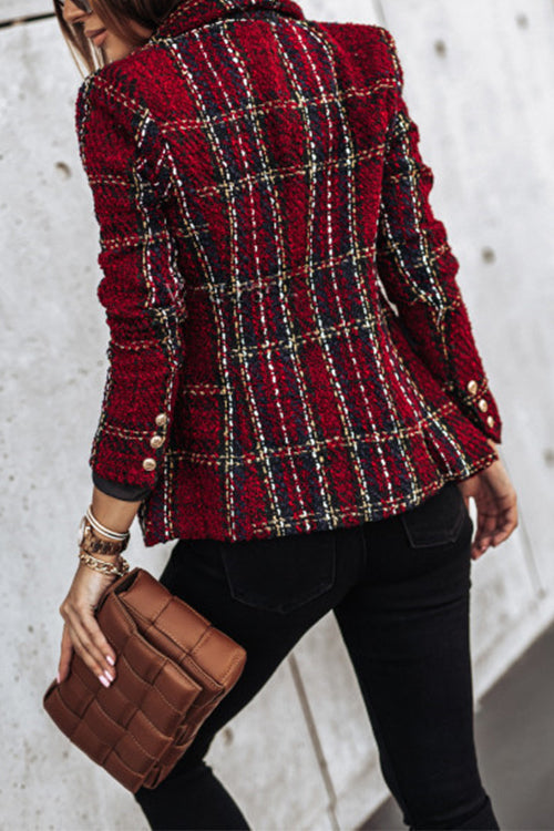 Karleedress Double Breasted Open Front Plaid Blazer Jacket