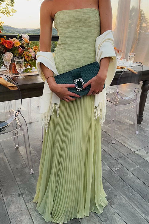 Karleedress Strapless Tube Patchwork Pleated Maxi Dress