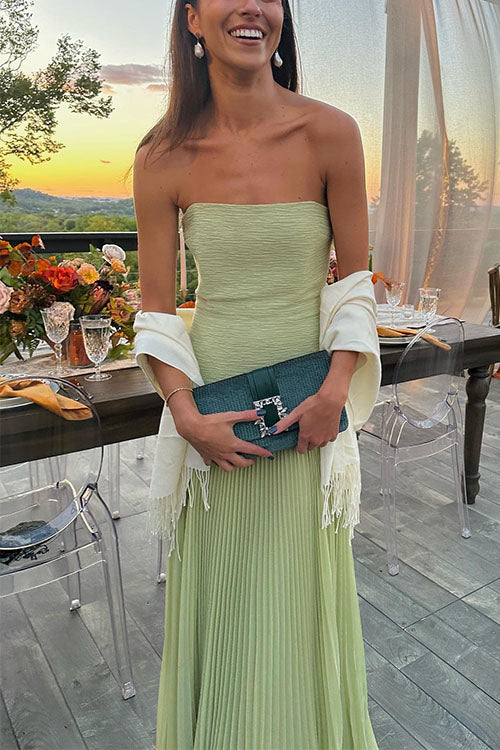 Karleedress Strapless Tube Patchwork Pleated Maxi Dress