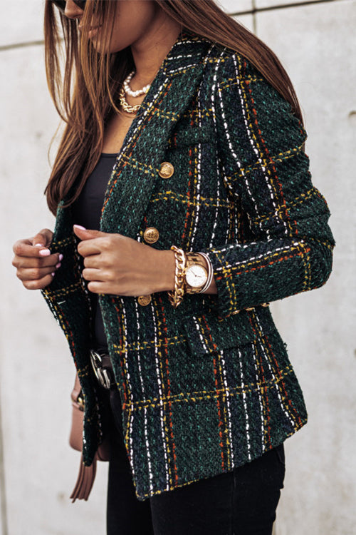 Karleedress Double Breasted Open Front Plaid Blazer Jacket