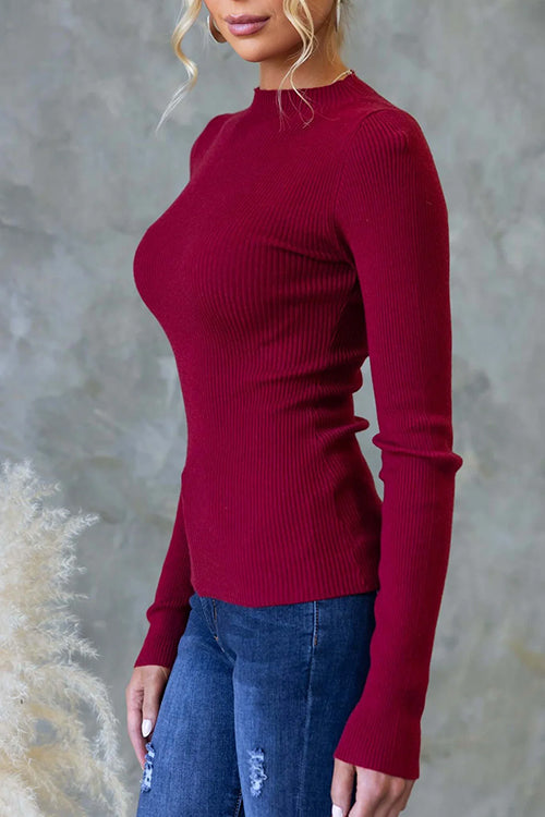 Karleedress Long Sleeves Solid Ribbed Knit Top