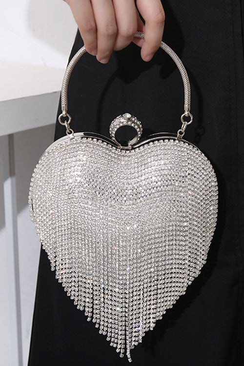 Karleedress Luxury Heart Shape Rhinestones Tassel Evening Handbag