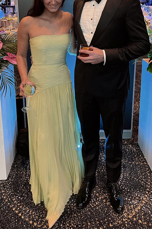 Karleedress Strapless Tube Patchwork Pleated Maxi Dress