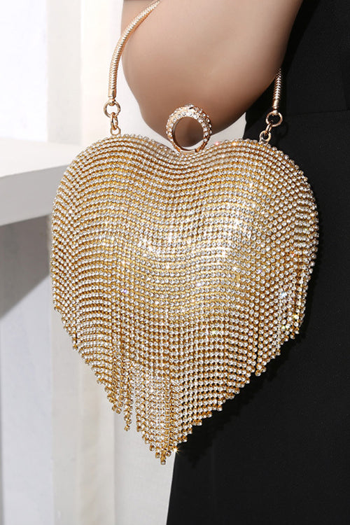 Karleedress Luxury Heart Shape Rhinestones Tassel Evening Handbag