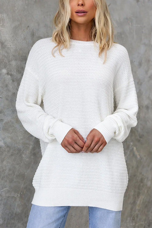 Karleedress Crewneck Drop Shoulder Solid Pullover Sweater