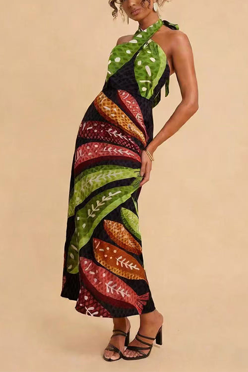 Karleedress Halter Neck Backless Fish Print Maxi Dress