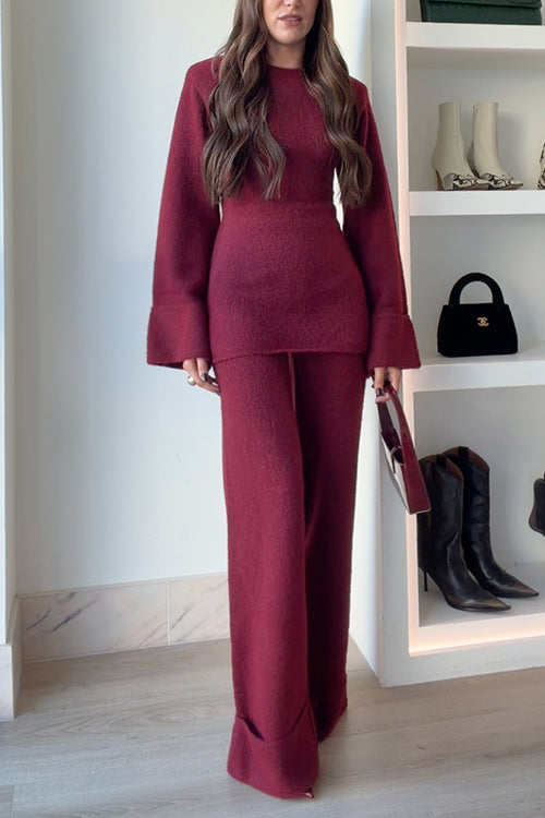 Crewneck Bell Long Sleeves Chic Peplum Sweater