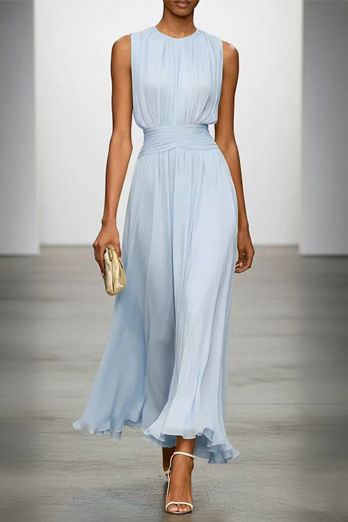 Karleedress Crewneck Sleeveless Zipper Back Waisted Maxi Dress