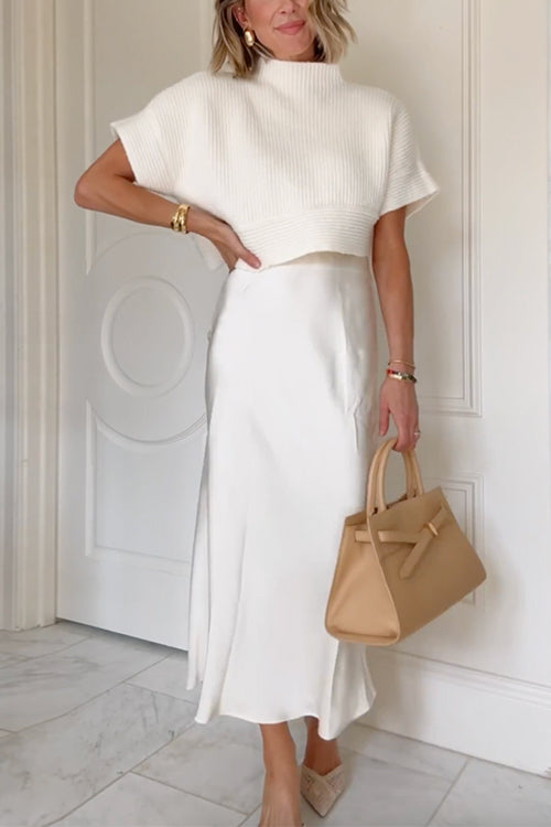 Karleedress High Rise Solid Satin Midi Skirt