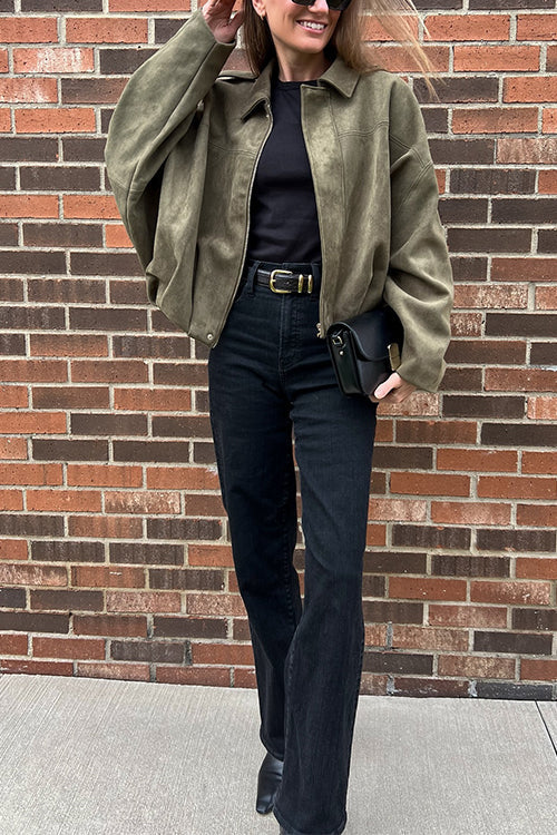 Karleedress Lapel Zip Up Trendy Bomber Jacket