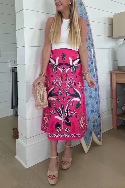 Karleedress High Rise Tropic Print Midi Skirt