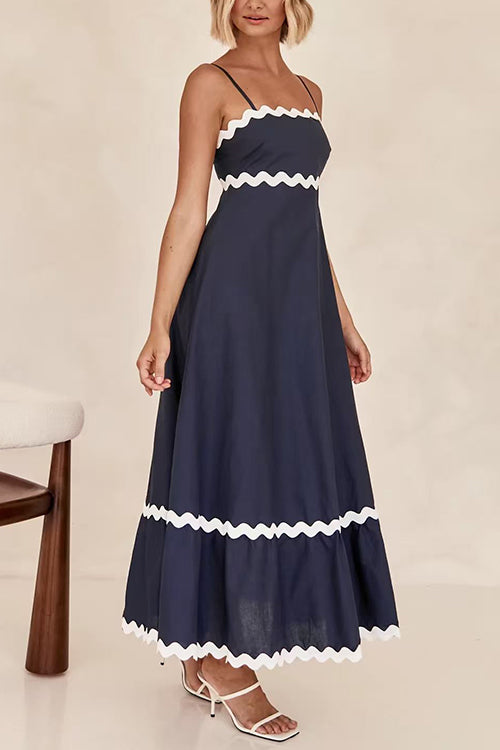Karleedress Spaghetti Strap Ric Rac Trim Swing Maxi Dress