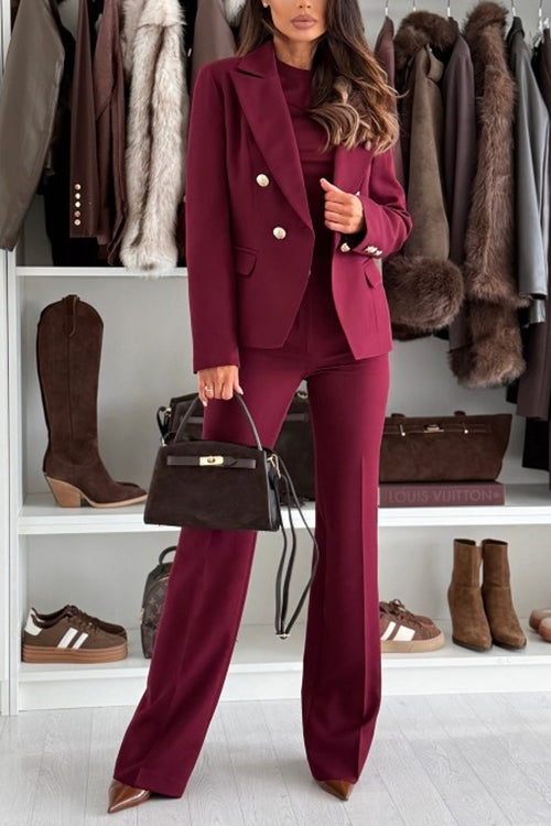 Notch Collar Double Breasted Tailored Blazer