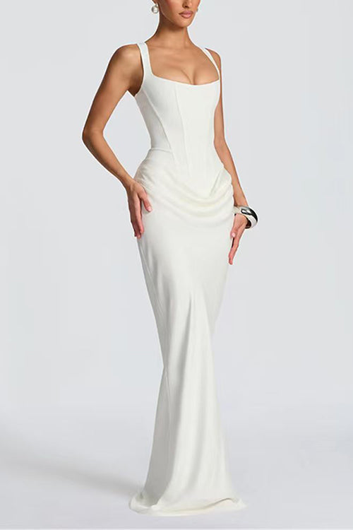 Karleedress Sleeveless Ruched Solid Bodycon Maxi Dress