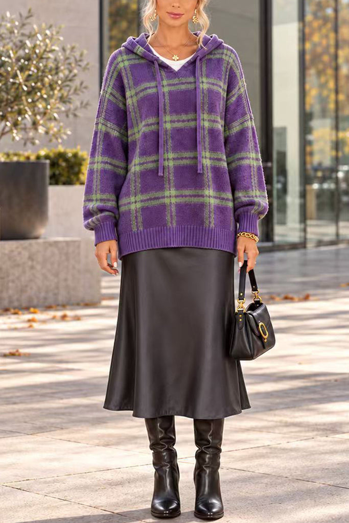 Karleedress Plaid Hooded Relaxed Fit Pullover Sweater(in 6 Colors)