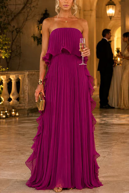 Karleedress Elegant Strapless Tube Ruffle Pleated Maxi Dress