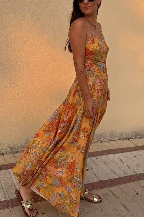 Karleedress Spaghetti Strap Floral Print Chiffon Maxi Dress