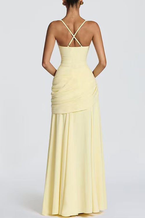 Karleedress Sleeveless Back Criss Cross Solid Flowy Maxi Dress