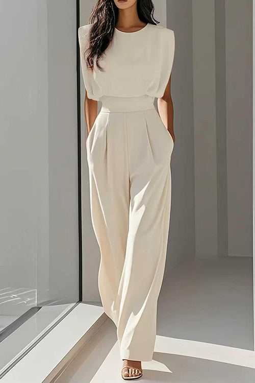 Karleedress Round Neck Sleeveless High Waist Wide Leg Jumpsuit