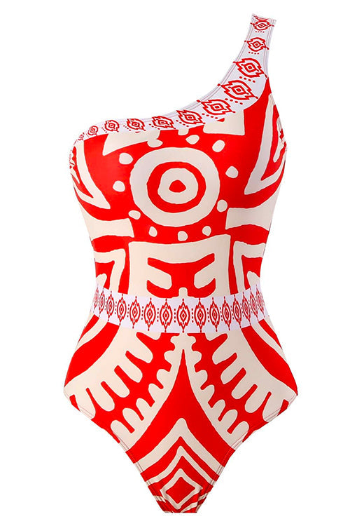Karleedress Printed One Shoulder Tummy Control Swimsuit and Wide Leg Cover Up Pants Set